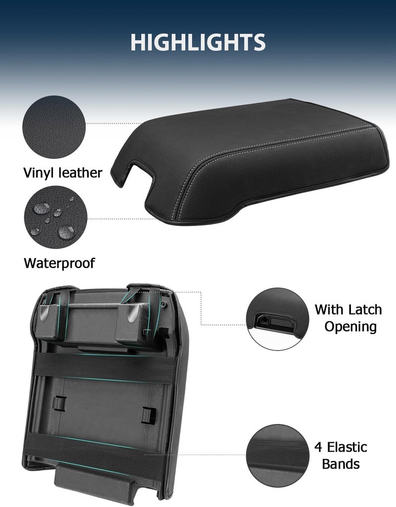 Eaglecover Center Console Cover for 2015-2020 F150 Accessories, F250 F350 F450 2017-2022, Expedition 2018-2024, PU Leather Middle Armrest Cusion Protector, Bucket Seat Only, Anti-Scratch, Black-Gray Stitch - Image 5